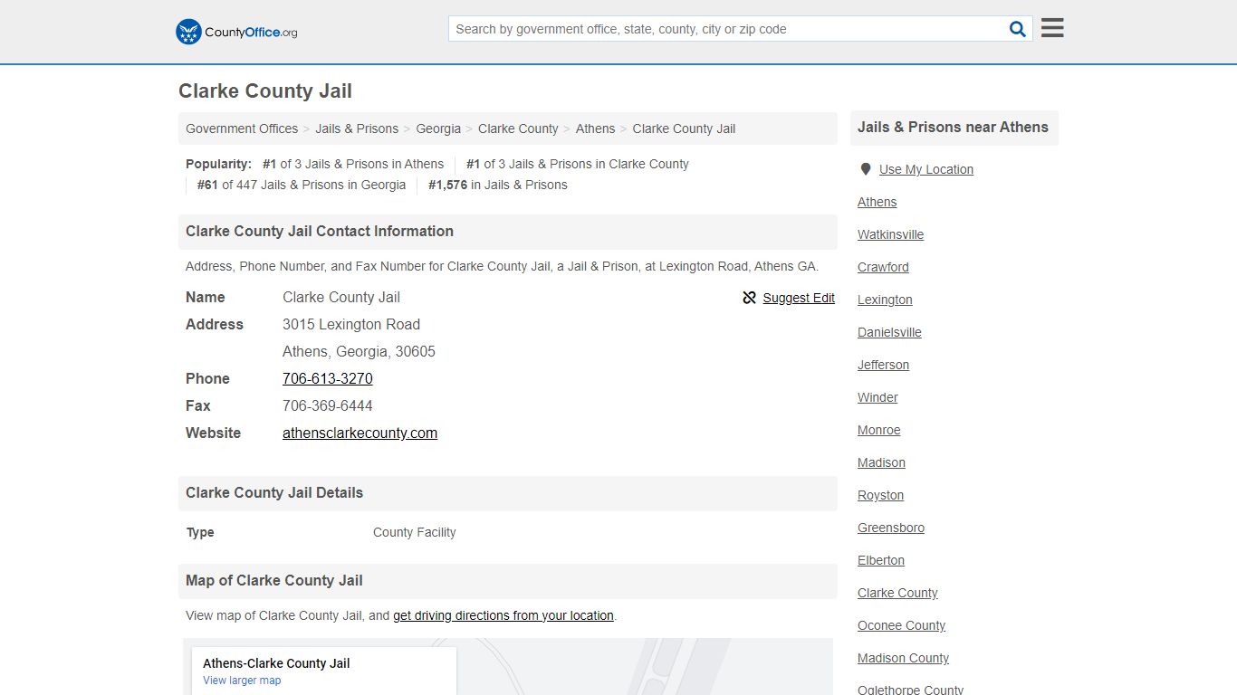 Clarke County Jail - Athens, GA (Address, Phone, and Fax)