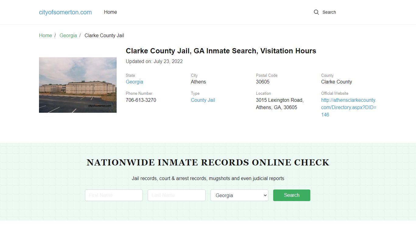 Clarke County Jail, GA Inmate Search, Visitation Hours - City of Somerton